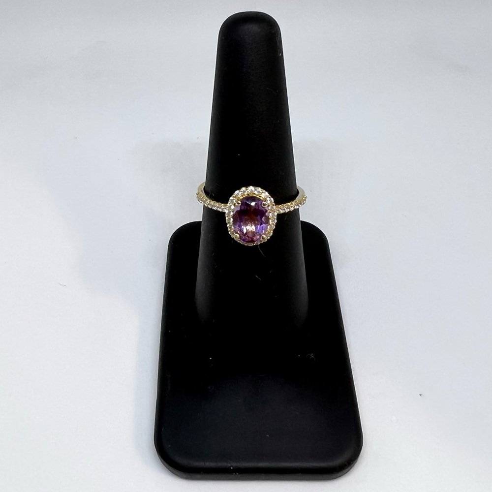 Natural Amethyst Ring Sterling Silver w/Gold overlay Oval February Birthstone